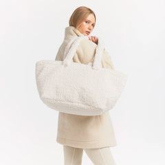 FAUX SHEARLING LARGE TOTE | IVORY