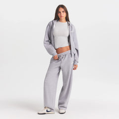 COTTON FLEECE STRAIGHT LEG PANT WITH EMBOSSED LOGO | HEATHER GREY