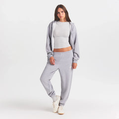 COTTON FLEECE JOGGER WITH EMBOSSED LOGO | HEATHER GREY