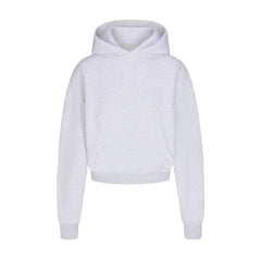 COTTON FLEECE CROPPED HOODIE WITH EMBOSSED LOGO | LIGHT HEATHER GREY
