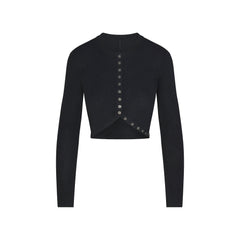 ESSENTIAL KNIT ROUNDED CROPPED CARDIGAN | ONYX