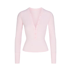 COTTON JERSEY HENLEY LONG SLEEVE | CHERRY BLOSSOM