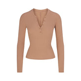 COTTON RIB HENLEY LONG SLEEVE | SIENNA
