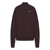 COTTON FLEECE MOCK NECK QUARTER ZIP WITH EMBOSSED LOGO | ESPRESSO
