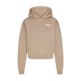 COTTON FLEECE HOODIE WITH EMBOSSED LOGO | LATTE