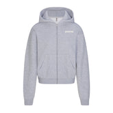 COTTON FLEECE ZIP UP HOODIE WITH EMBOSSED LOGO | HEATHER GREY