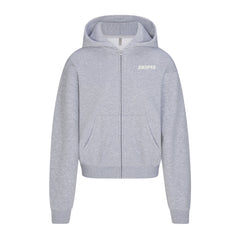 COTTON FLEECE ZIP UP HOODIE WITH EMBOSSED LOGO | HEATHER GREY