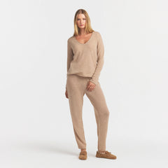 AIRY CASHMERE V-NECK PULLOVER | TOFFEE