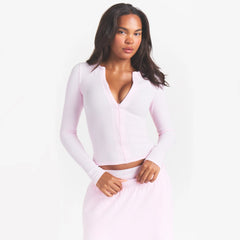 COTTON RIB ZIP UP TOP | CHERRY BLOSSOM