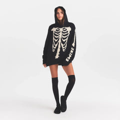 COZY KNIT OVERSIZED HOODIE | OBSIDIAN SKELETON