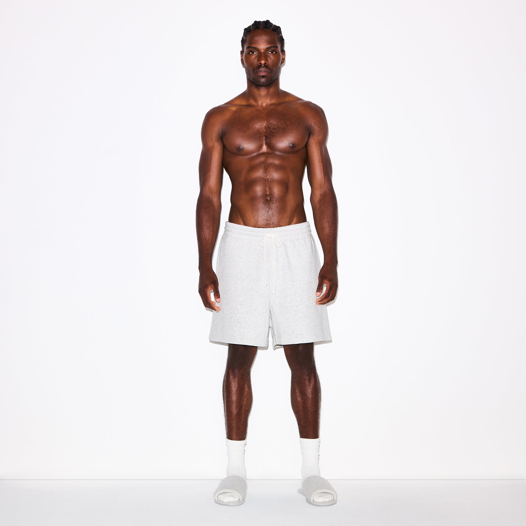 FLEECE LOUNGE MENS RELAXED SHORT | LIGHT HEATHER GREY