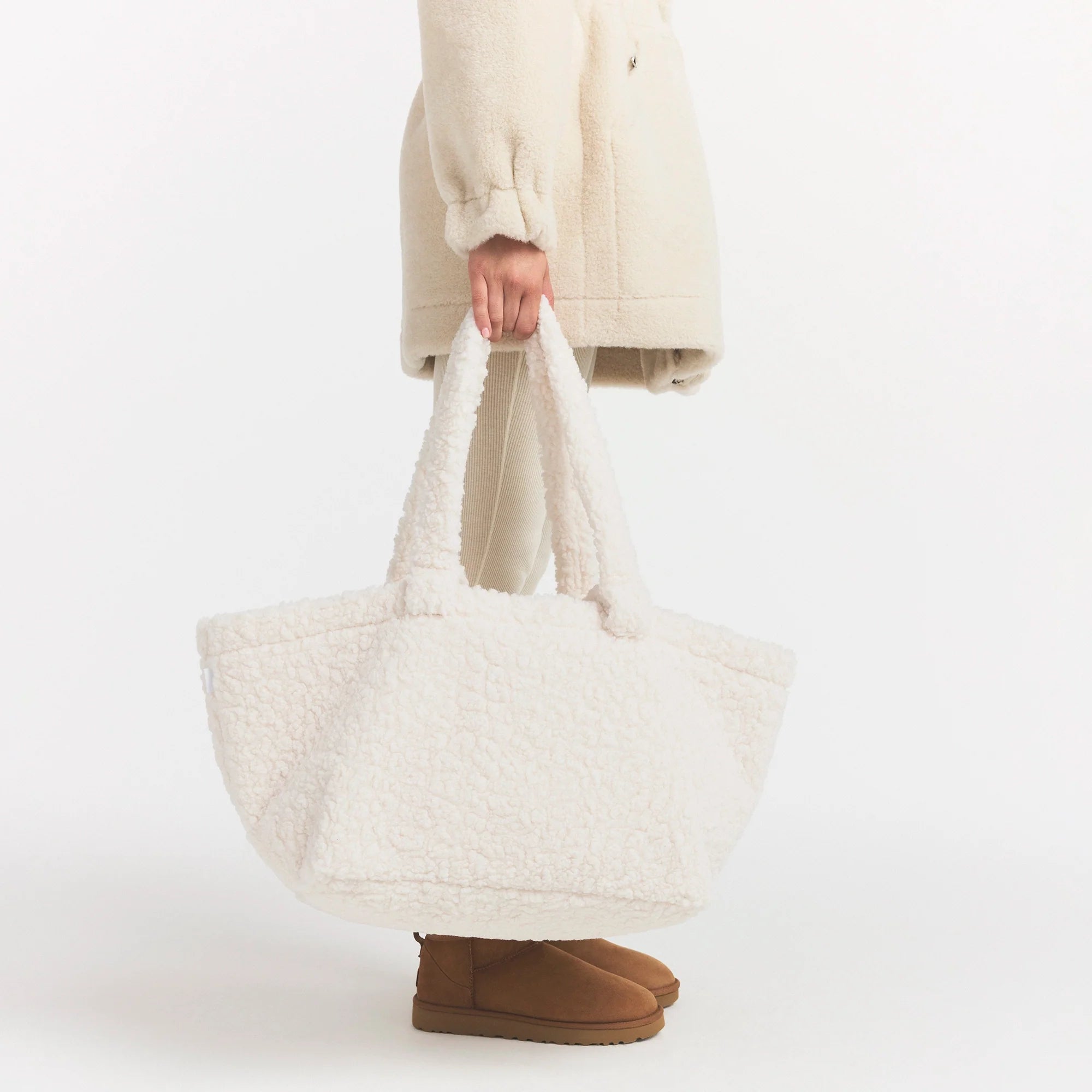 FAUX SHEARLING LARGE TOTE | IVORY