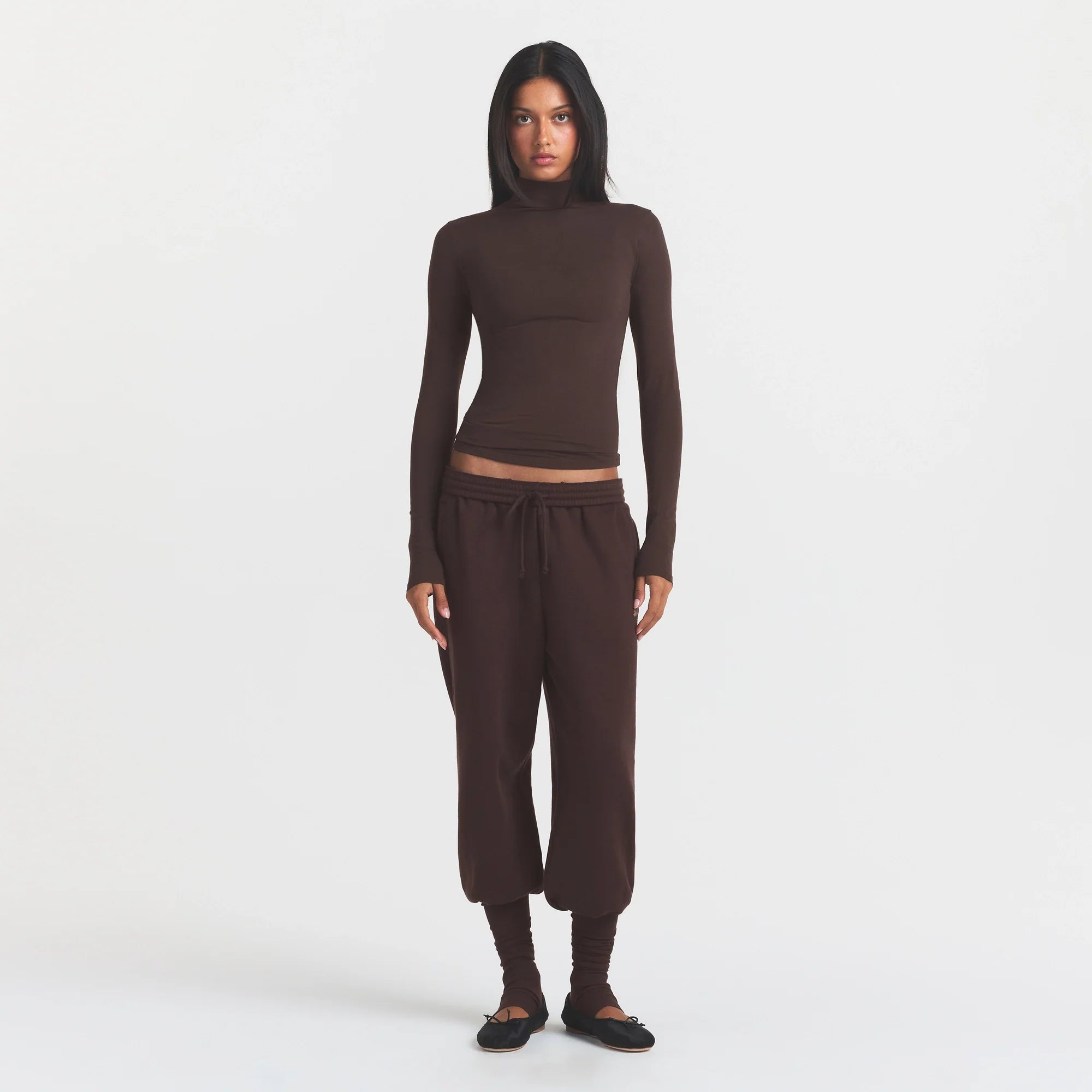 COTTON FLEECE LEG WARMER SWEATPANT WITH EMBOSSED LOGO | ESPRESSO