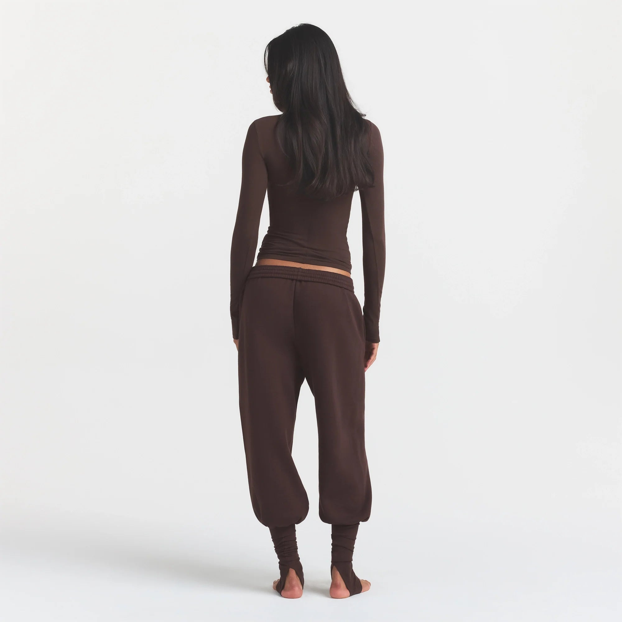COTTON FLEECE LEG WARMER SWEATPANT WITH EMBOSSED LOGO | ESPRESSO