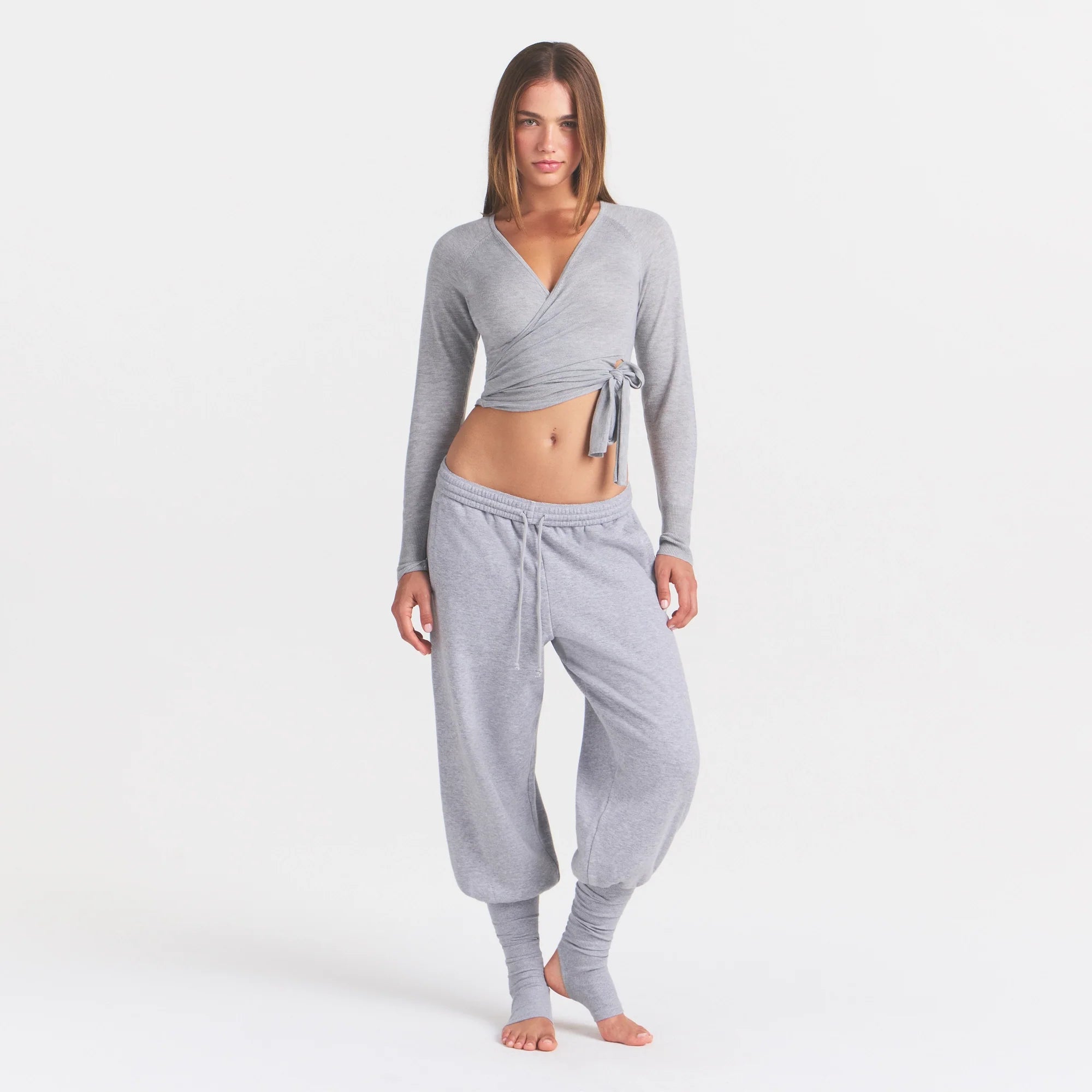 COTTON FLEECE LEG WARMER SWEATPANT WITH EMBOSSED LOGO | HEATHER GREY