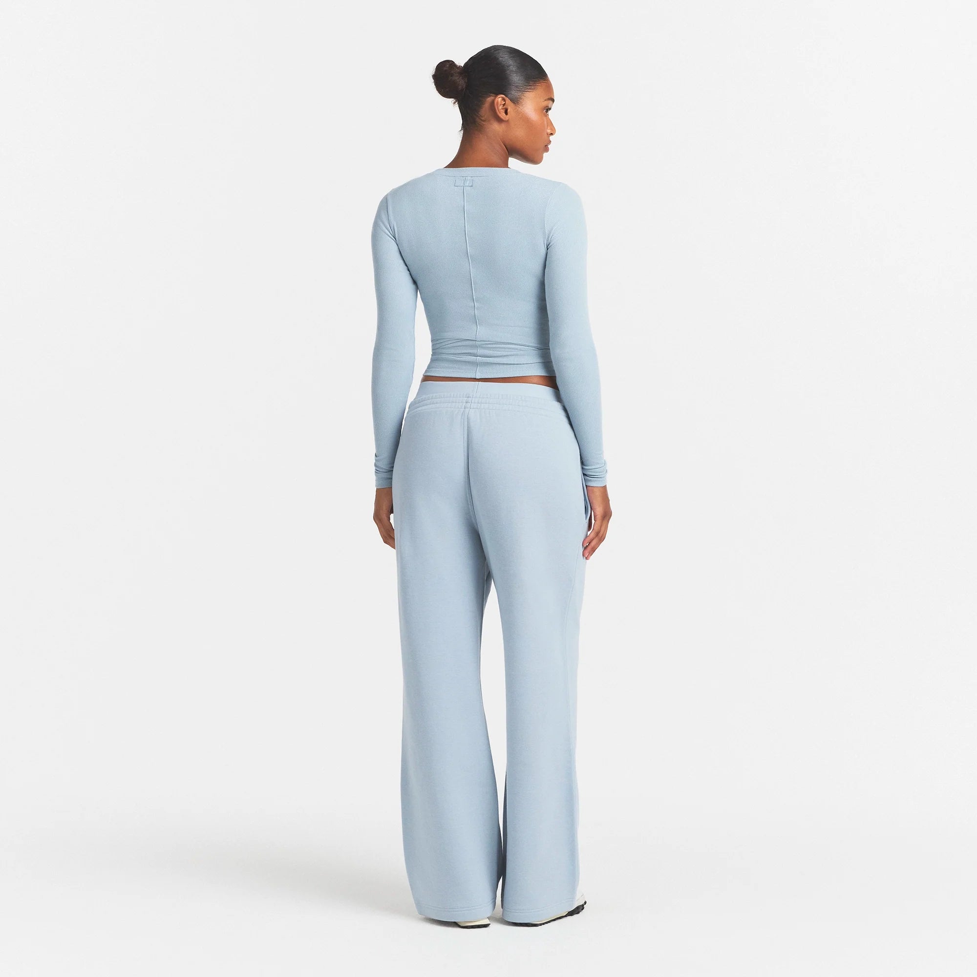 COTTON FLEECE DOUBLE WAISTBAND PANT WITH EMBOSSED LOGO | FOG