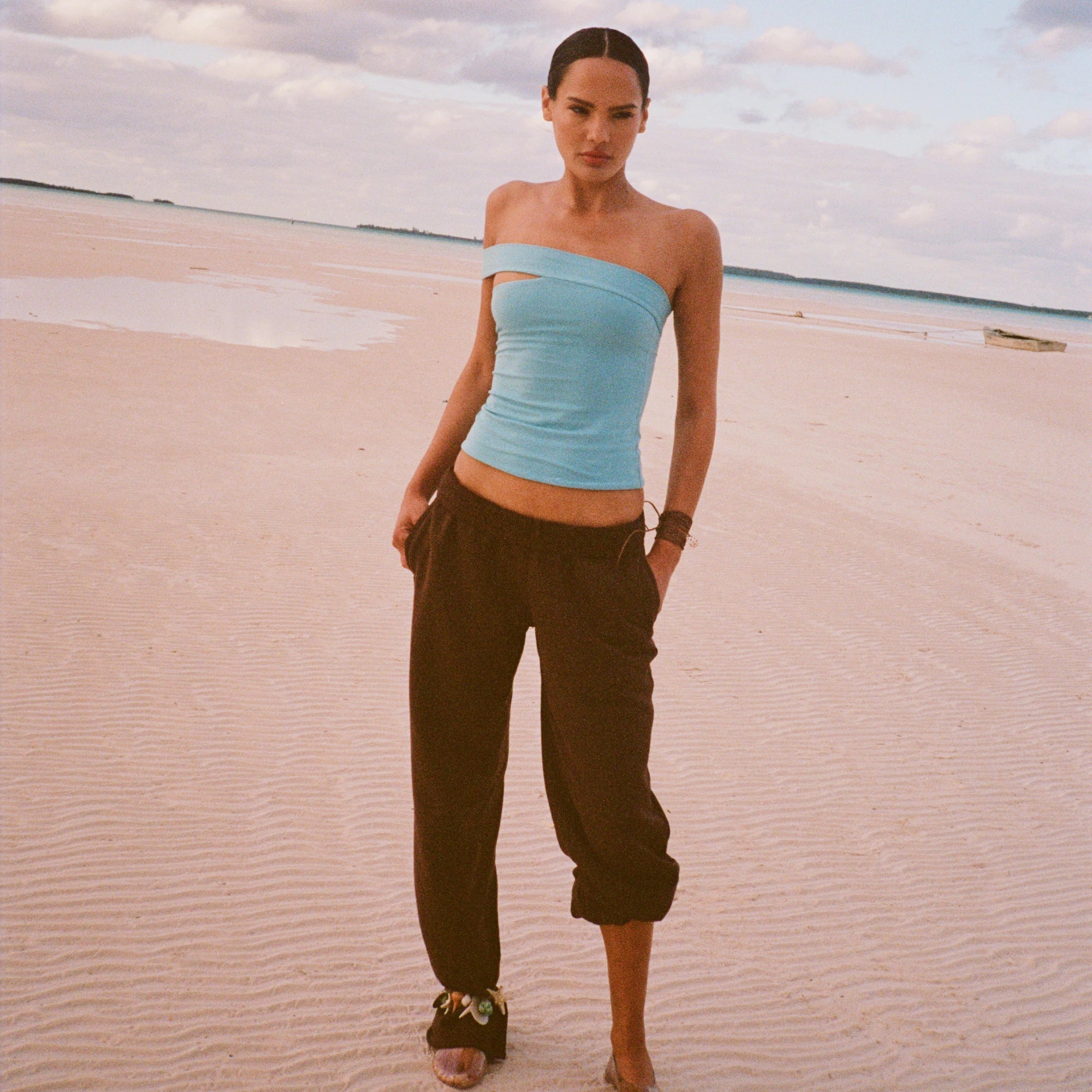 COTTON JERSEY ASYMMETRICAL TOP | WATER