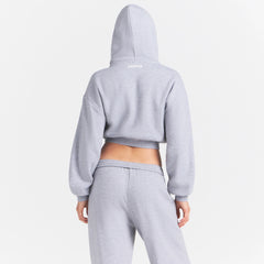 COTTON FLEECE CROPPED HOODIE WITH EMBOSSED LOGO | HEATHER GREY
