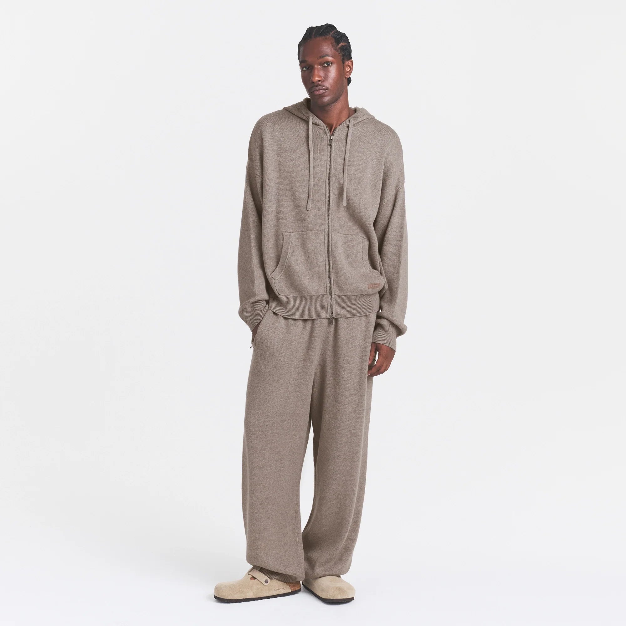 COTTON KNIT MENS ZIP UP HOODIE | DESERT HEATHER GREY