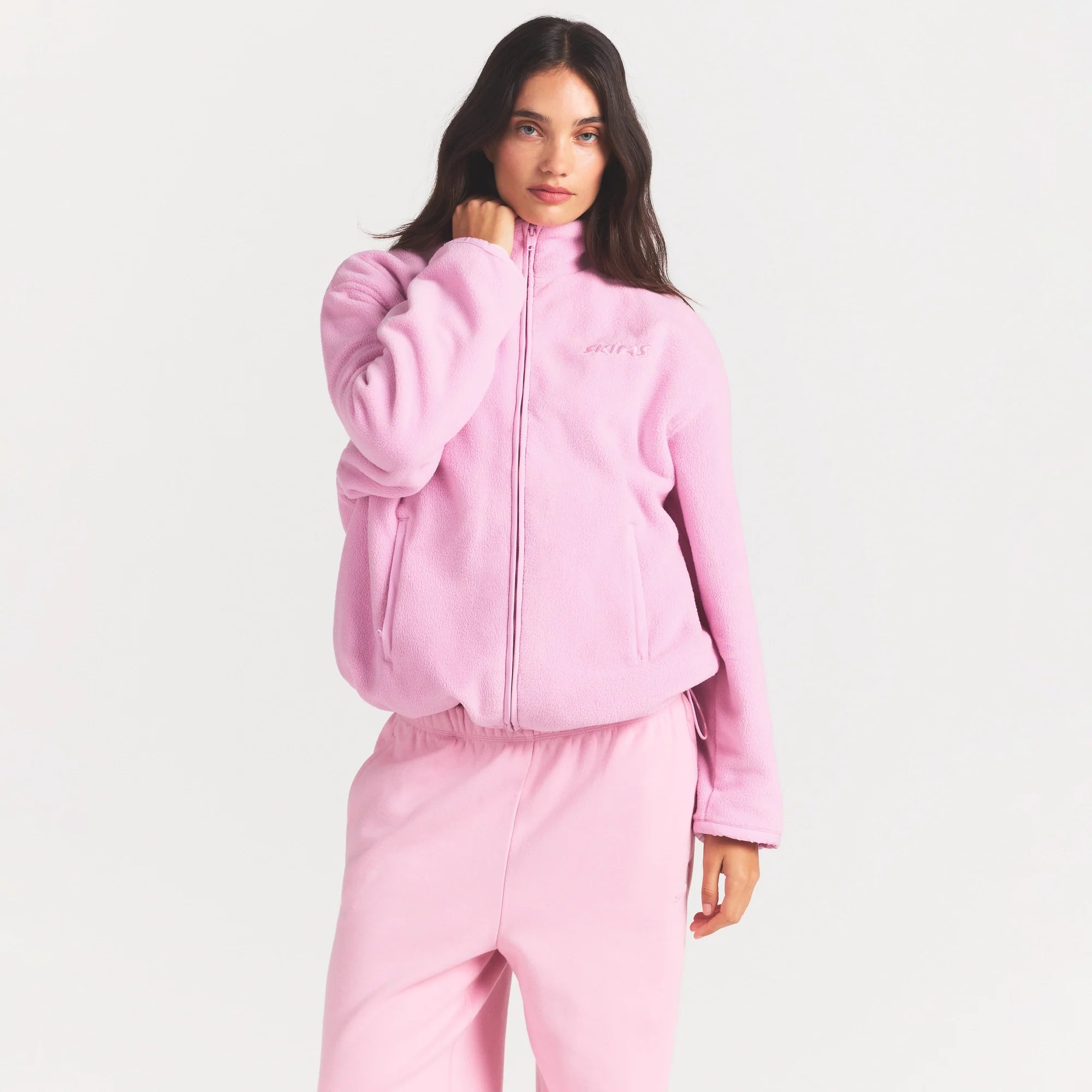 OUTDOOR FLEECE MOCK NECK ZIP UP JACKET | BUBBLE GUM