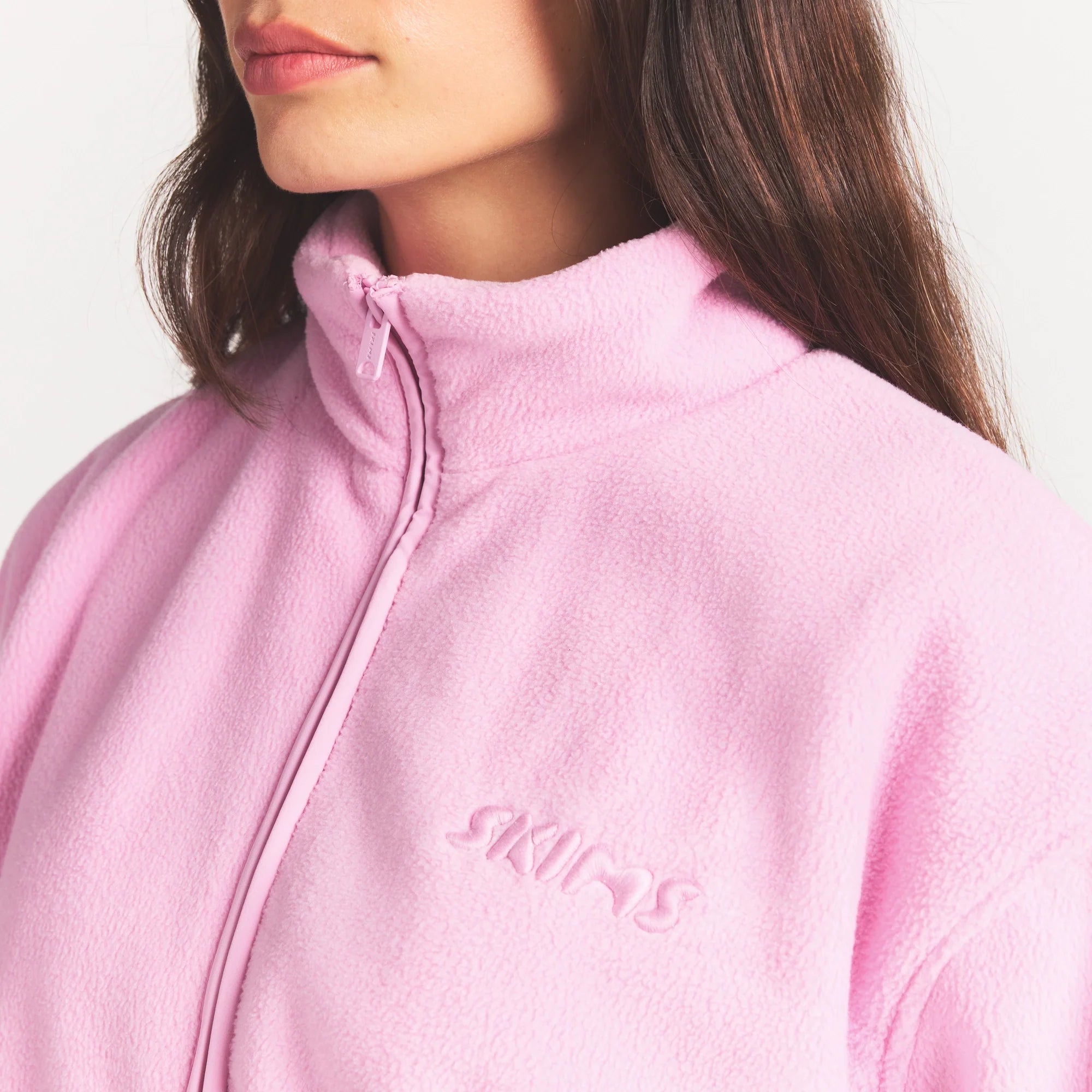 OUTDOOR FLEECE MOCK NECK ZIP UP JACKET | BUBBLE GUM