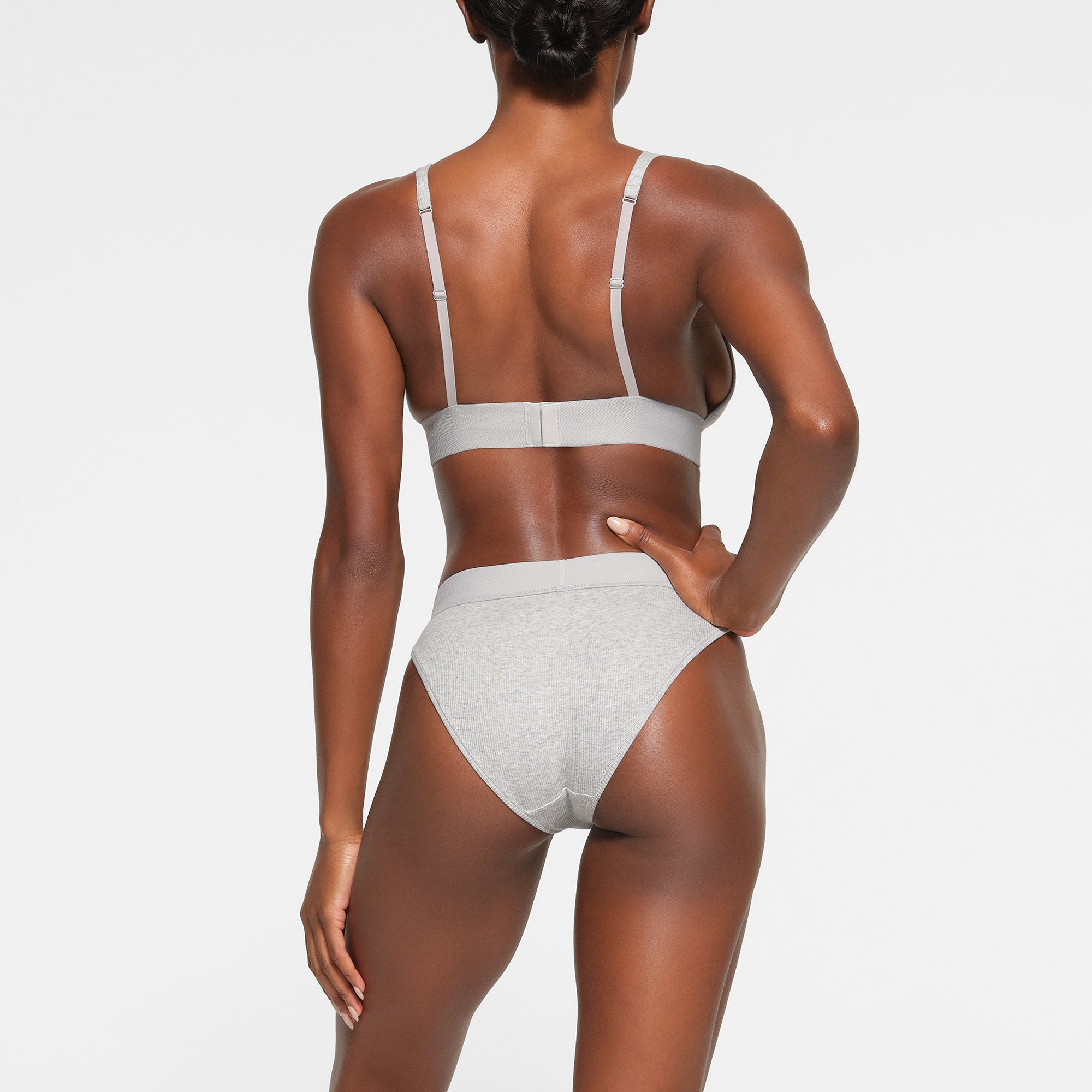 COTTON RIB PLUNGE BRALETTE | LIGHT HEATHER GREY