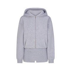 COTTON FLEECE ZIP UP ONESIE | HEATHER GREY