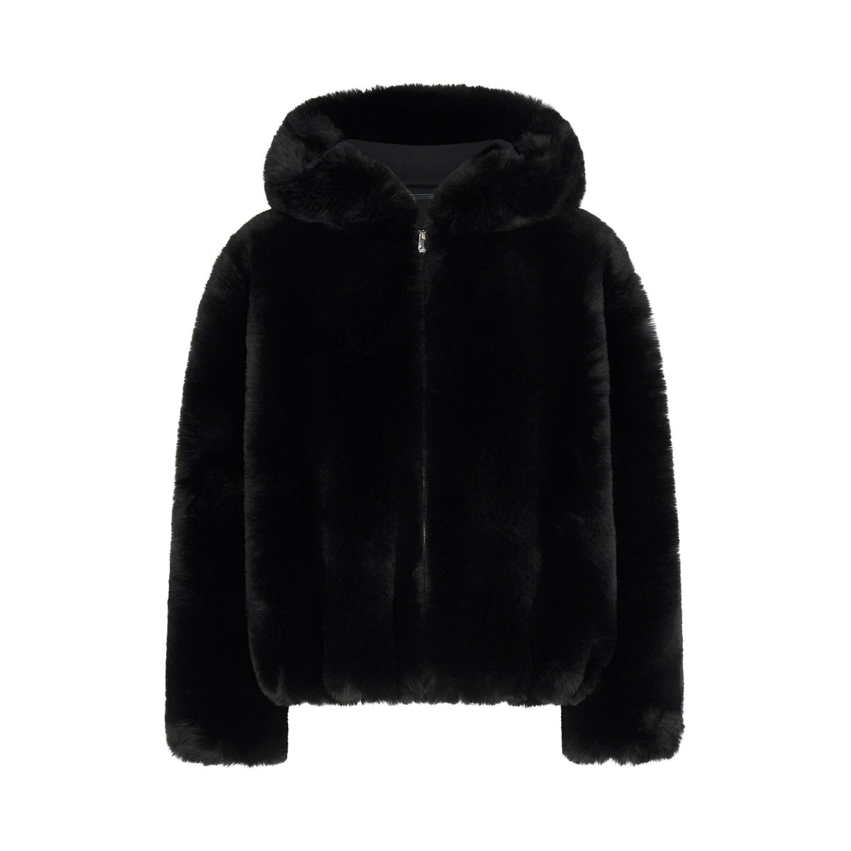 FAUX FUR HOODED ZIP UP JACKET | ONYX