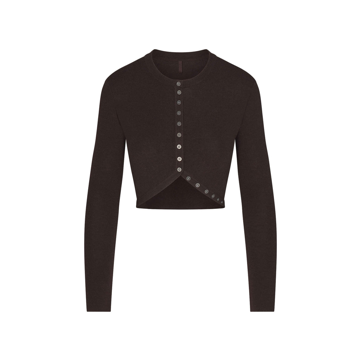 ESSENTIAL KNIT ROUNDED CROPPED CARDIGAN | ESPRESSO