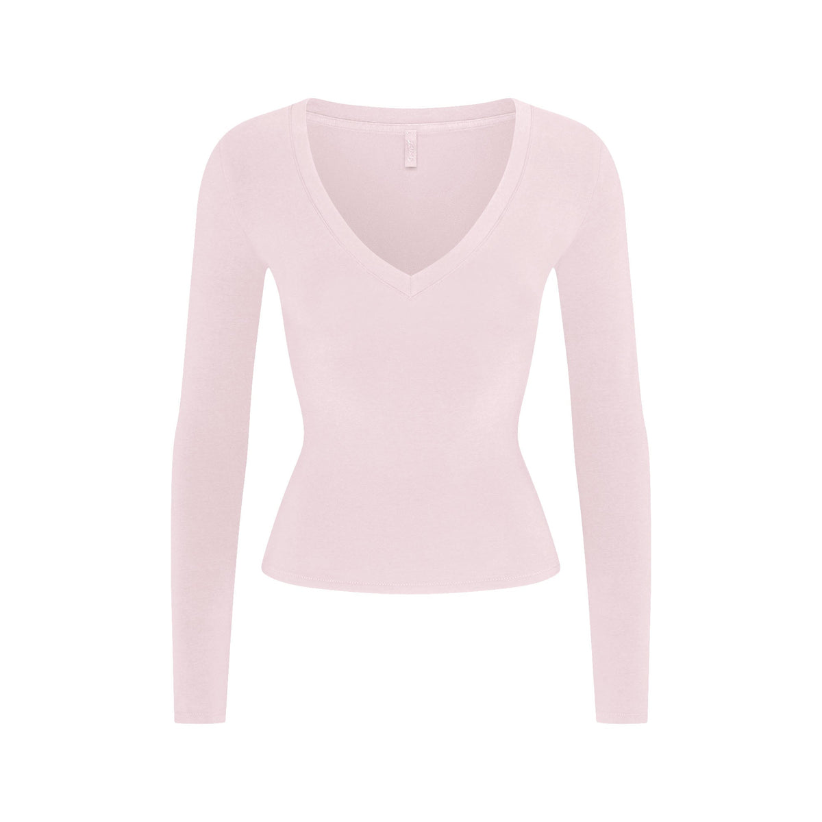 COTTON JERSEY V NECK LONG SLEEVE TOP | CHERRY BLOSSOM