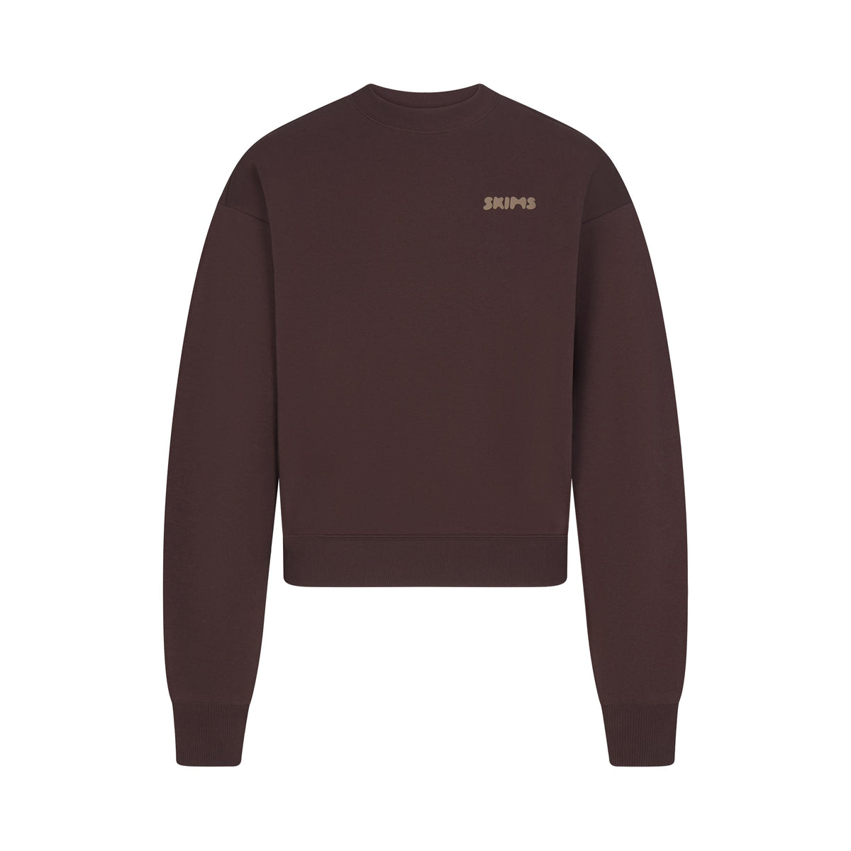 COTTON FLEECE CREWNECK WITH EMBOSSED LOGO | ESPRESSO