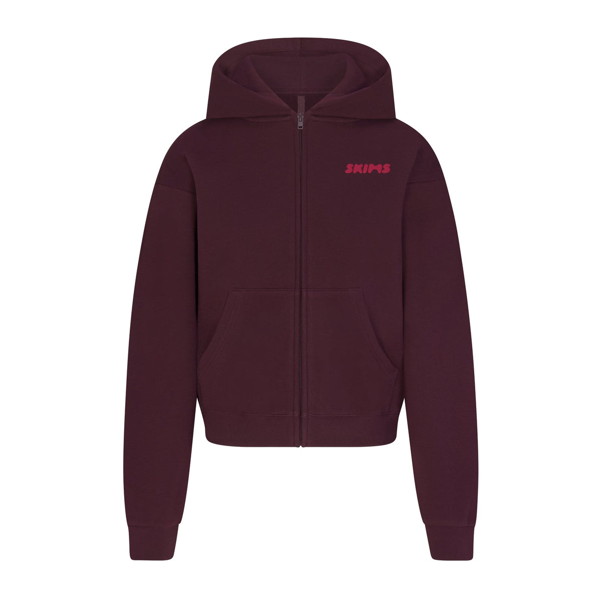COTTON FLEECE ZIP UP HOODIE WITH EMBOSSED LOGO | CURRANT