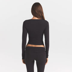 COTTON JERSEY V NECK LONG SLEEVE TOP  | SOOT
