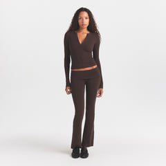 COTTON RIB ZIP UP TOP | ESPRESSO