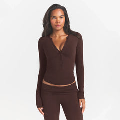 COTTON JERSEY HENLEY LONG SLEEVE | ESPRESSO