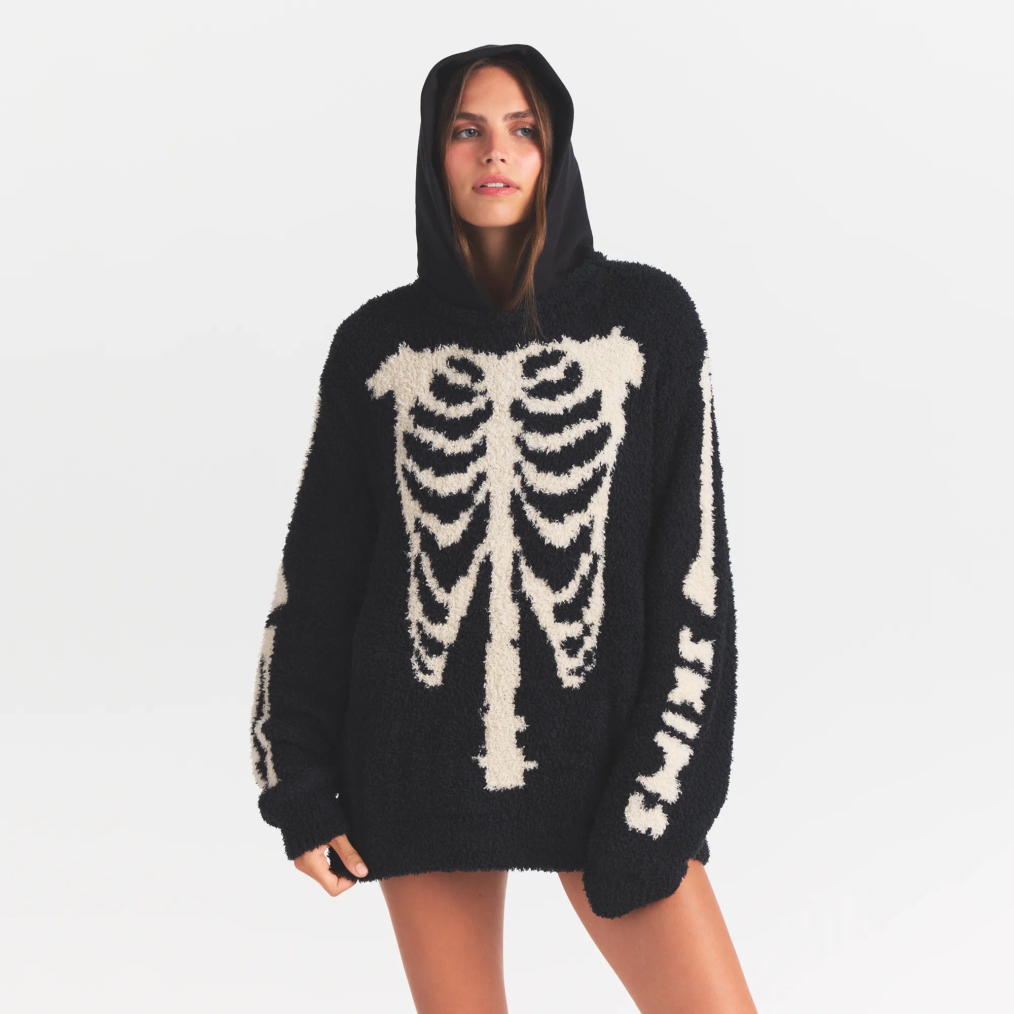 COZY KNIT OVERSIZED HOODIE | OBSIDIAN SKELETON