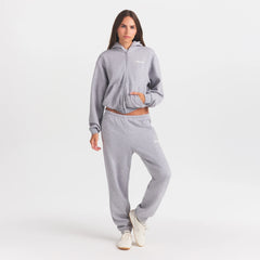 COTTON FLEECE ZIP UP HOODIE WITH EMBOSSED LOGO | HEATHER GREY