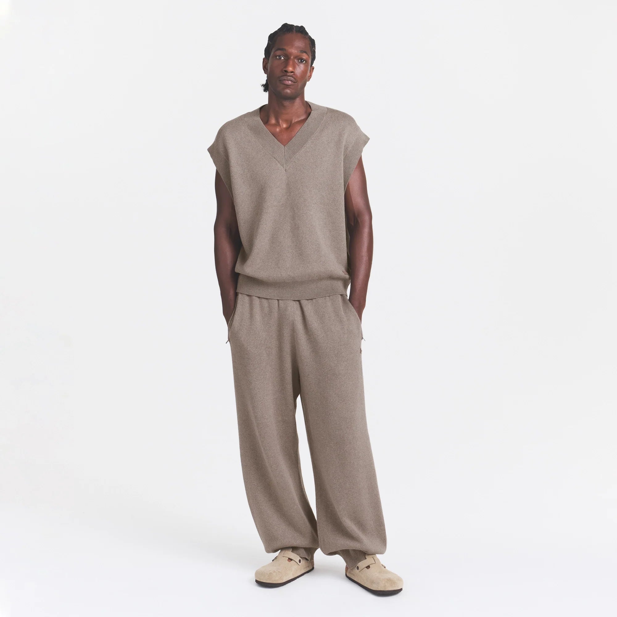 COTTON KNIT MENS SWEATER VEST | DESERT HEATHER GREY